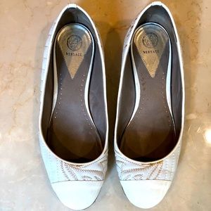 Versace White Embroidered Flats